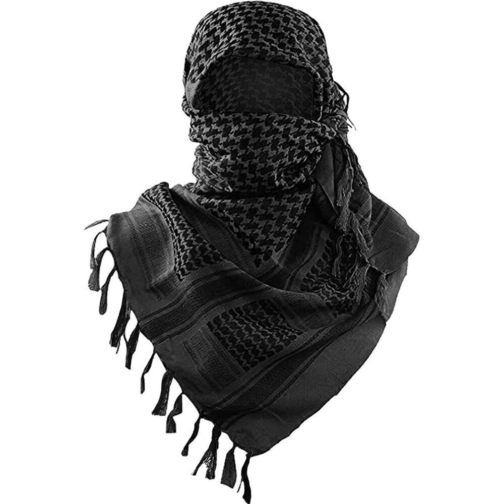 Men's Black Military Shemagh Tactical Desert 100% Cotton Keffiyeh Scarf Wrap